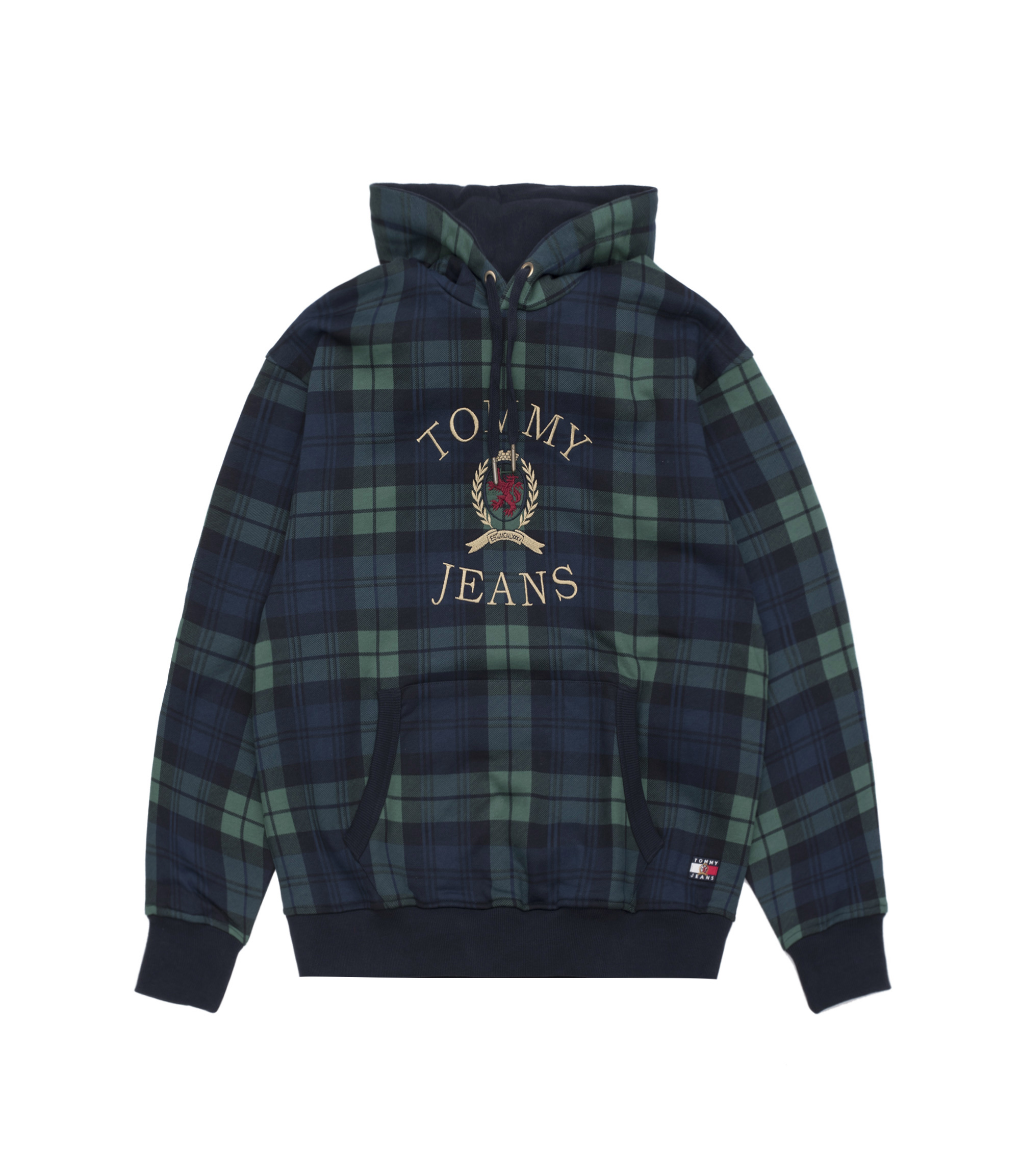 tommy jeans plaid crest logo hoodie