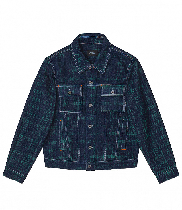 green contrast stitch denim jacket